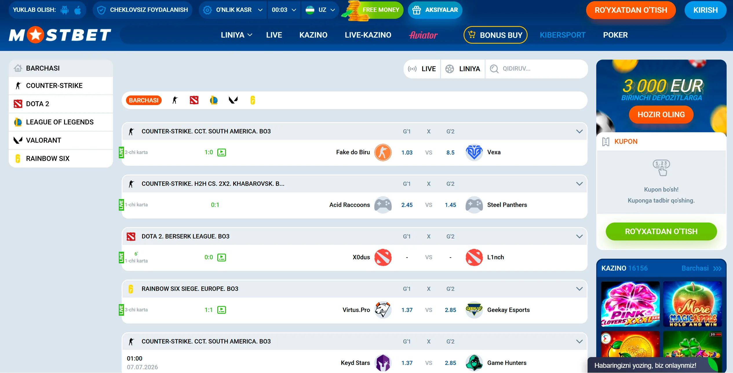 MostBet sport stavkalar interfeysi